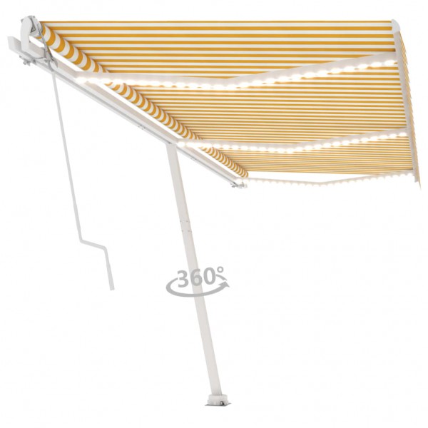 Toldo automático LED sensor de vento amarelo branco 600x350cm D