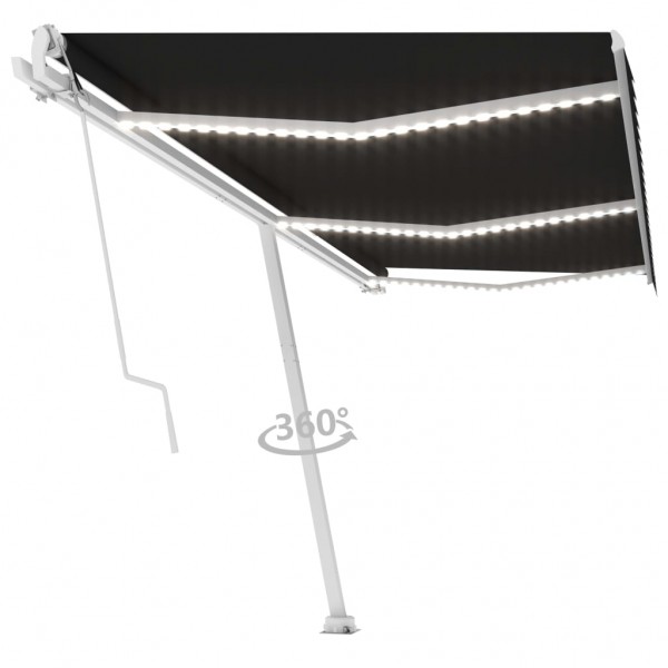 Toldo automático LED sensor de vento cinzento 600x350 cm D