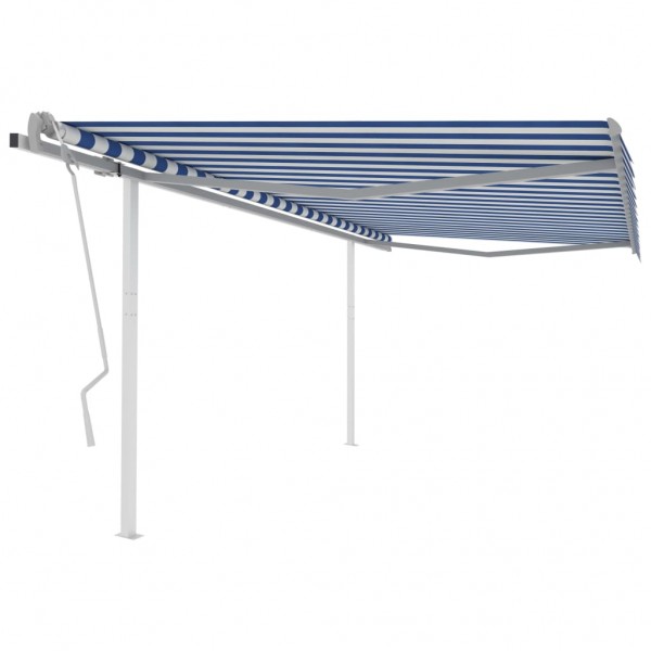 Toldo retrátil manual com postes azuis e brancos 4x3 m D