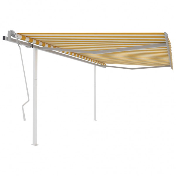 Toldo manual retráctil con postes amarillo y blanco 4x3 m D