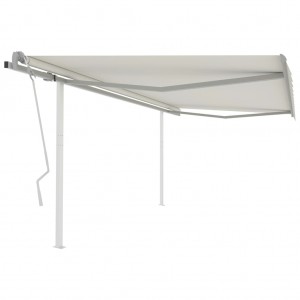 Toldo retráctil manual con postes crema 4.5x3 m D