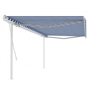 Toldo manual retráctil con postes azul y blanco 5x3 m D