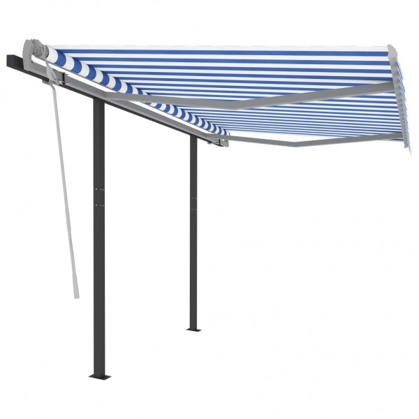 Toldo manual retráctil con postes azul y blanco 3.5x2.5 m D