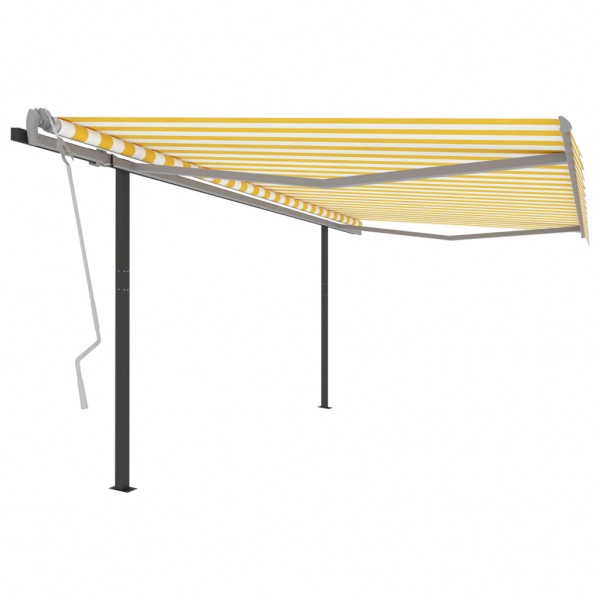 Toldo manual retráctil con postes amarillo y blanco 4x3 m D