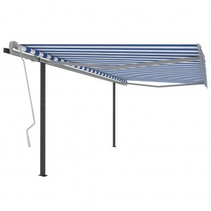 Toldo automático retráctil con postes azul y blanco 4.5x3 m D