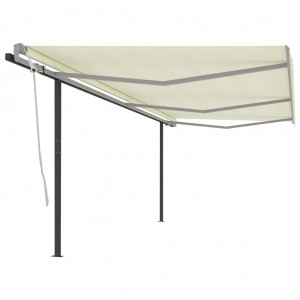 Toldo retráctil automático con postes crema 6x3 m D