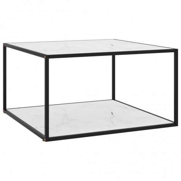 Mesa de centro negra con vidrio de mármol blanco 90x90x50 cm D