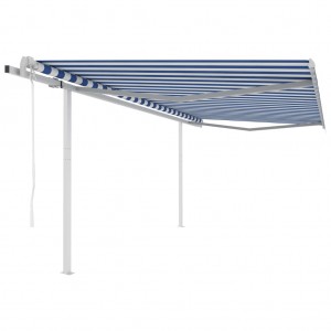 Toldo retráctil automático con postes azul y blanco 4x3 m D