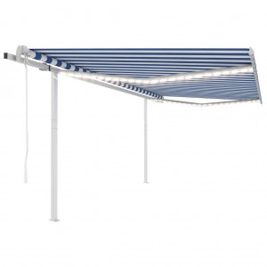 Toldo automático LED sensor de viento azul blanco 4.5x3 m D