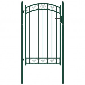 Porta do jardim com arco superior de aço verde 100x150 cm D