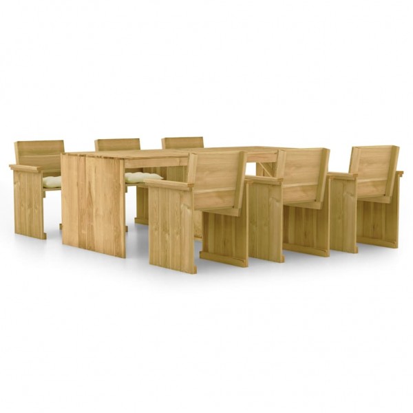 Comedor de jardín 7 pzas con cojines madera de pino impregnada Comedor de jardín 7 pzas con cojines madera de pino impregnada D