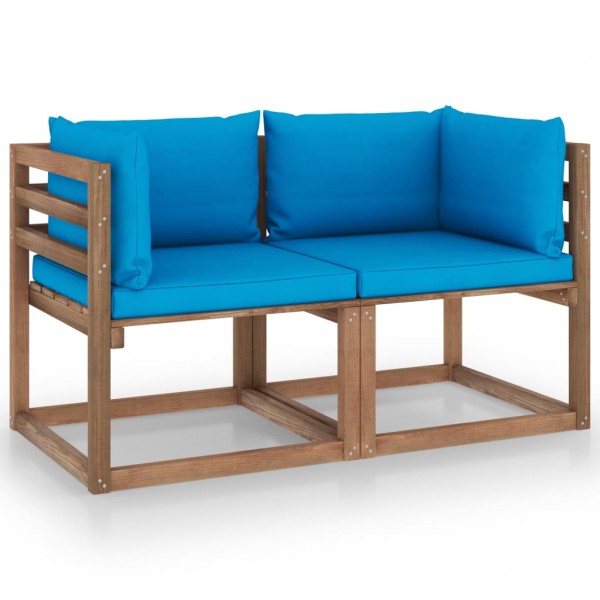 Sofá de jardim de paletes de 2 lugares com almofadas de azul claro D