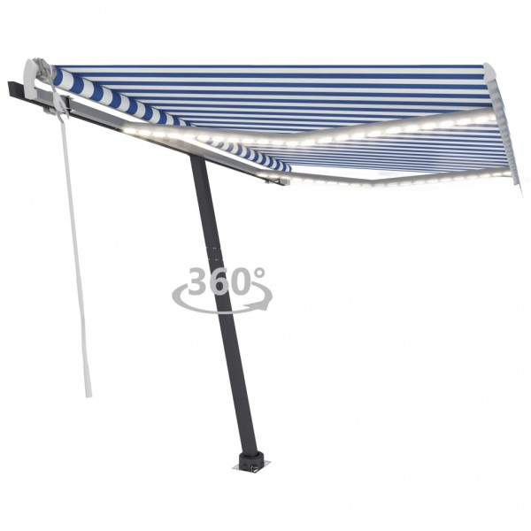 Toldo manual retráctil con LED azul y blanco 350x250 cm D