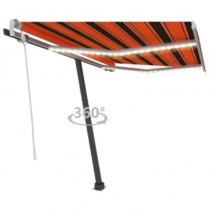 Toldo retráctil manual con LED naranja y marrón 350x250 cm D