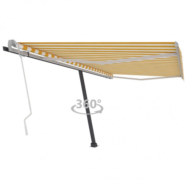 Toldo de pie retráctil manual amarillo y blanco 400x300 cm D