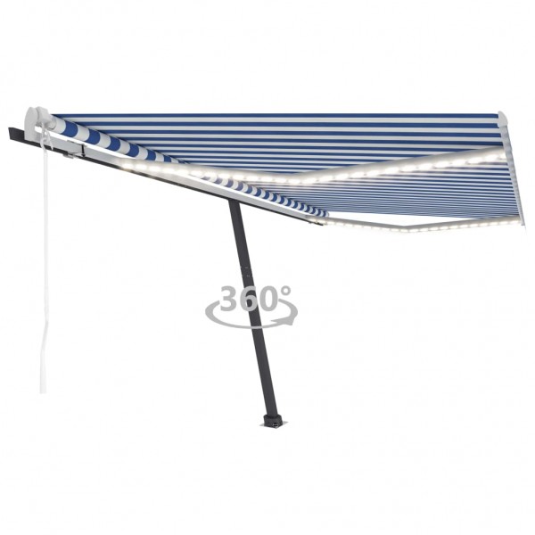 Toldo automático LED sensor de vento azul e branco 400x300 cm D