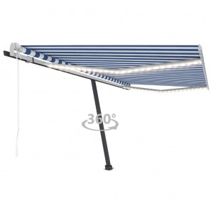 Toldo automático LED sensor de viento azul y blanco 450x300 cm D