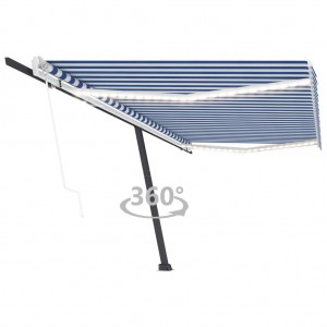 Toldo automático LED sensor de viento azul y blanco 500x300 cm D