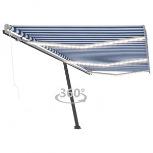 Toldo automático LED sensor de viento azul y blanco 600x300 cm D