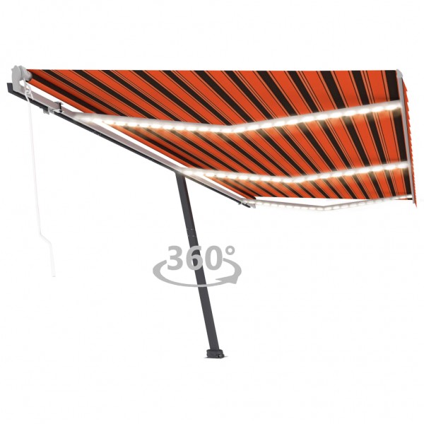 Toldo automático LED sensor de vento laranja marrom 600x300 cm D