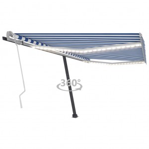 Toldo manual retráctil con LED azul y blanco 400x350 cm D