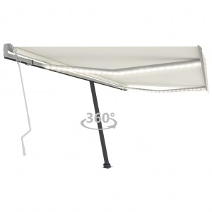 Toldo manual retráctil con LED color crema 450x350 cm D