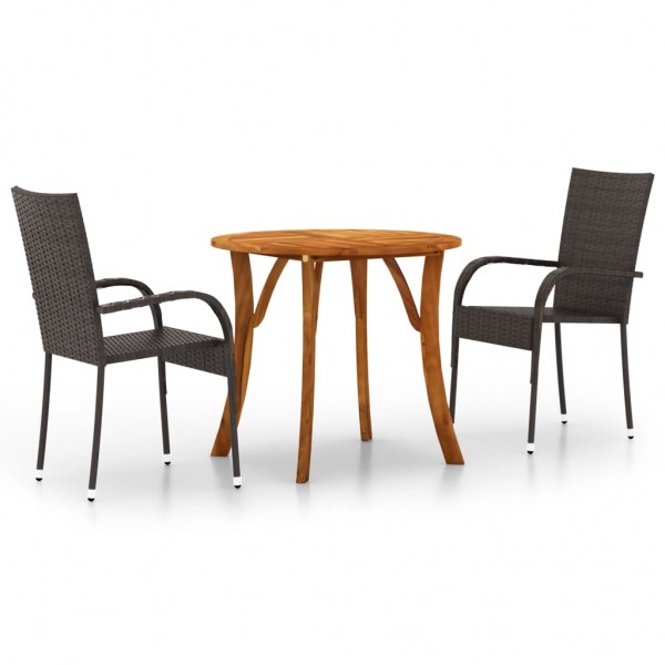 Juego de comedor para jardín 3 piezas marrón Juego de comedor para jardín 3 piezas marrón D