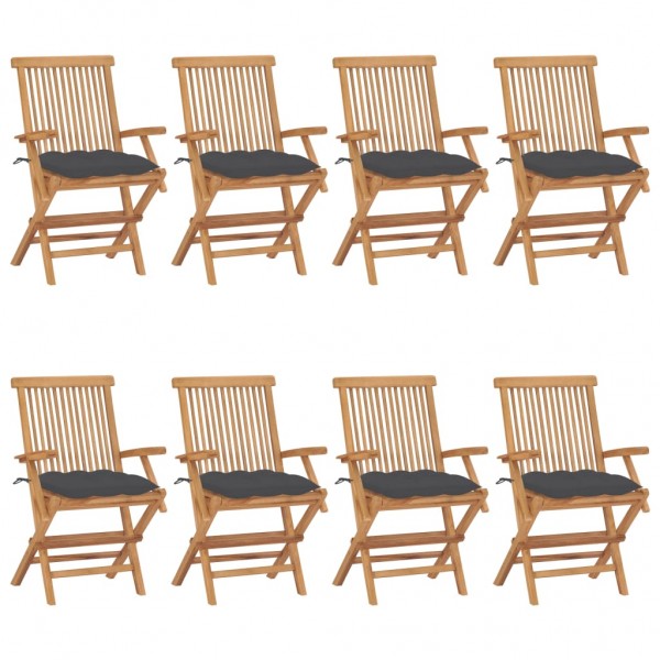 Cadeiras de jardim de madeira teca com almofadas cinza-antracita D