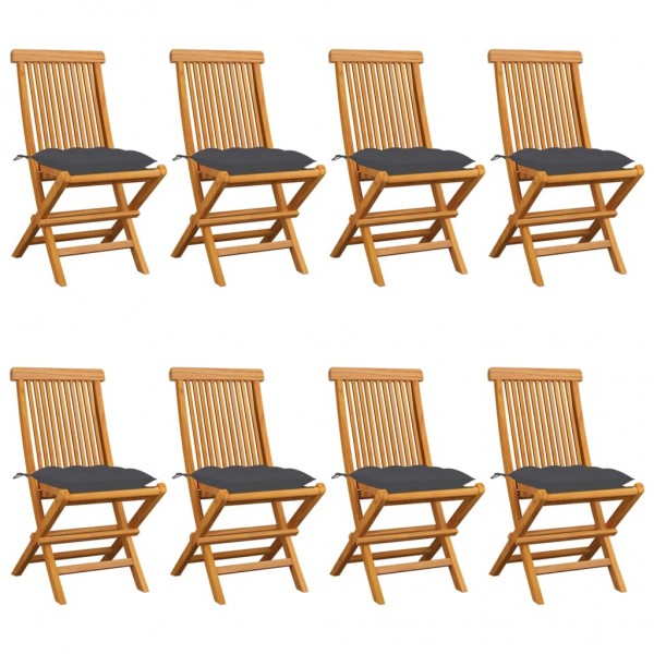 Cadeiras de jardim 8 teca maciça com almofadas cinza-antracita D