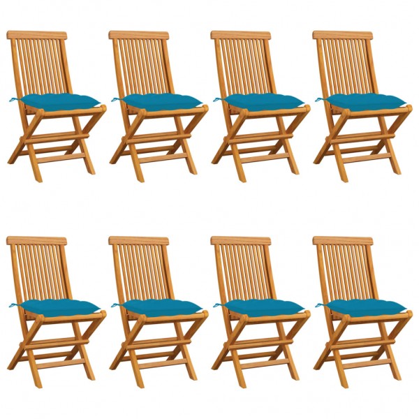 Cadeiras de jardim 8 uvas de teca maciça almofadas azul claro D