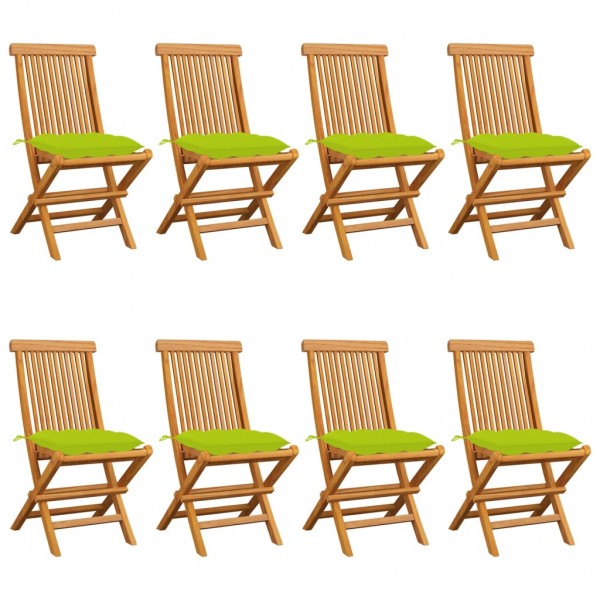 Cadeiras de jardim 8 peças em teca maciça com almofadas verdes brilhantes D