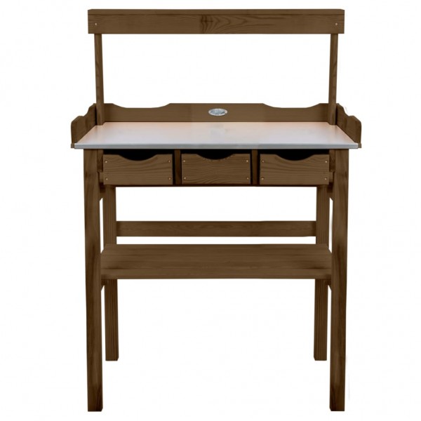 Esschert Design Mesa para macetas con cajones y estante marrón D