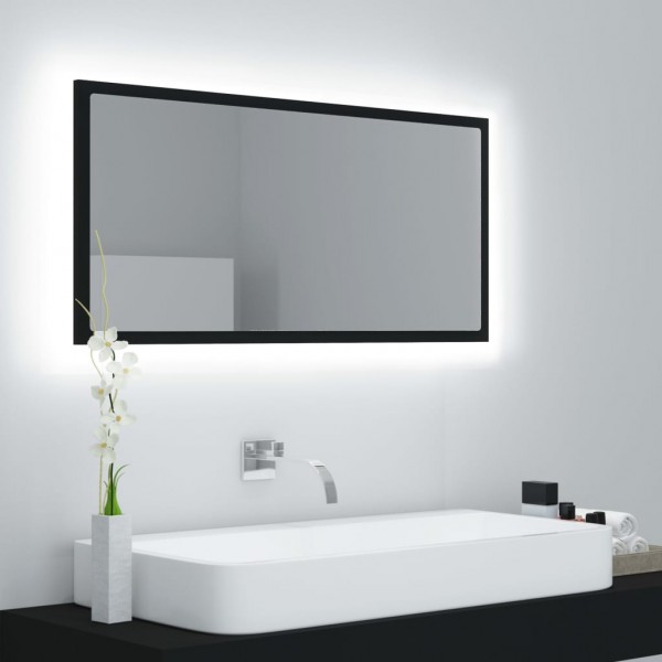 Espelho de banheiro LED acrílico preto brilho 90x8.5x37 cm D