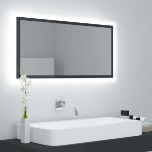Espejo de baño LED acrílico gris brillo 90x8.5x37 cm D