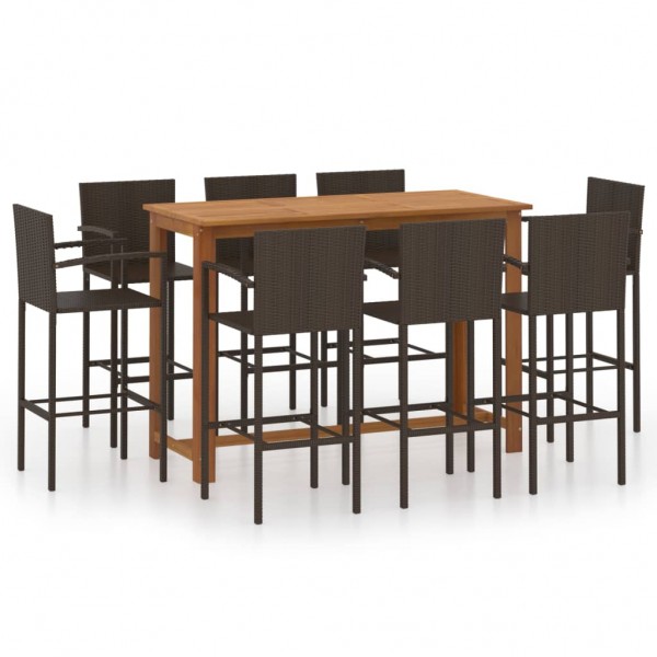 Conjunto de bar para jardín 9 piezas marrón D