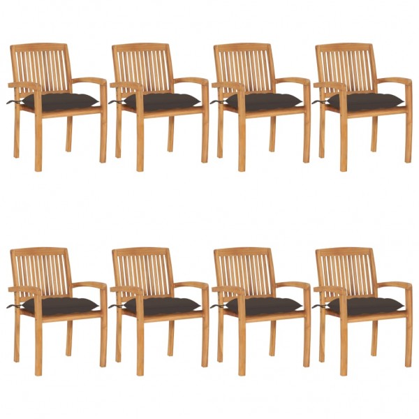 Cadeiras de jardim empilháveis 8 unidades em madeira de teca com almofadas D