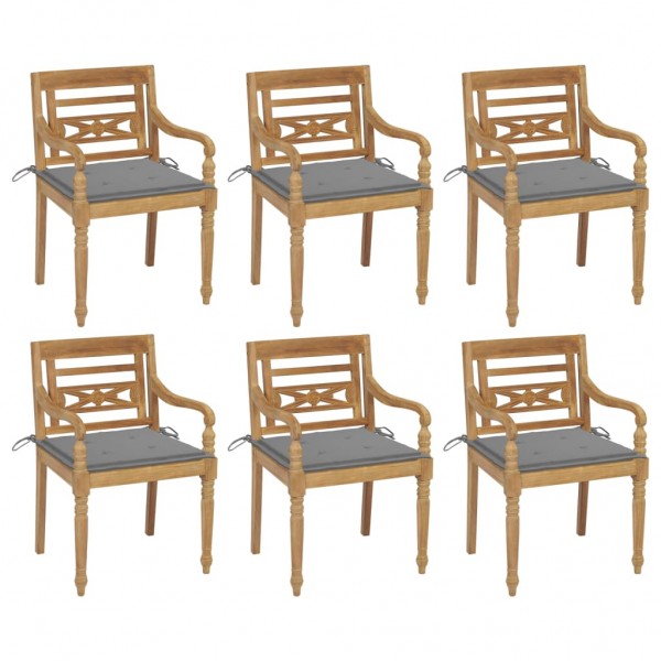 Cadeiras Batavia 6 unidades madeira maciça de teca com almofadas D