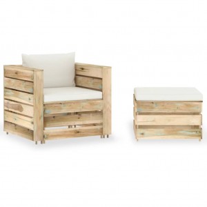 Muebles de jardín 2 pzas con cojines madera impregnada verde D