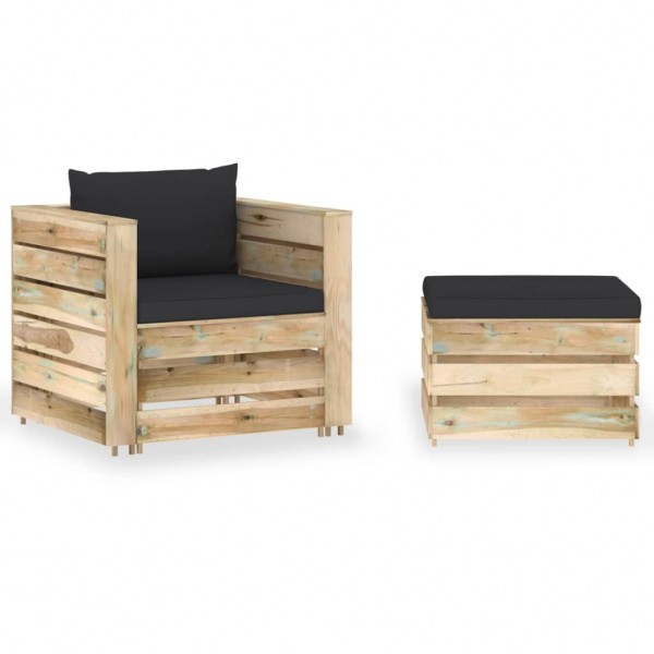 Mobiliário de jardim 2 peças com almofadas madeira verde impregnada D