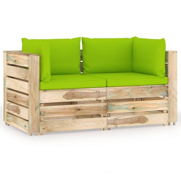 Sofá de jardín de 2 plazas con cojines madera impregnada verde D