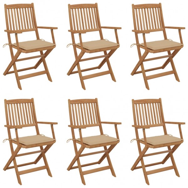 Sillas de jardín plegables 6 uds y cojines madera maciza acacia Sillas de jardín plegables 6 uds y cojines madera maciza acacia D