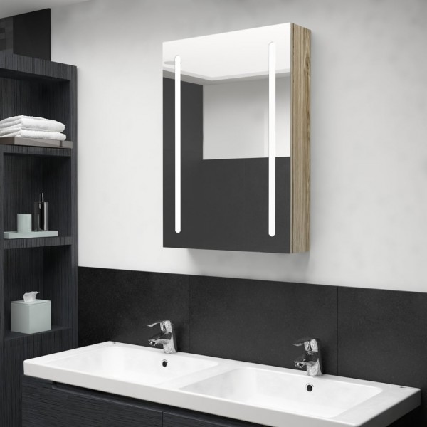 Armario de baño con espejo y LED color roble 50x13x70 cm D