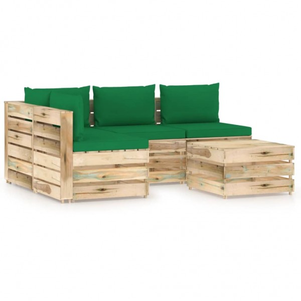 Muebles de jardín 5 piezas con cojines madera impregnada verde D
