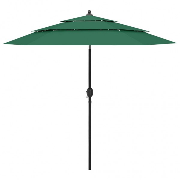 Um guarda-chuva de 3 níveis com um poste de alumínio verde de 2,5 m D