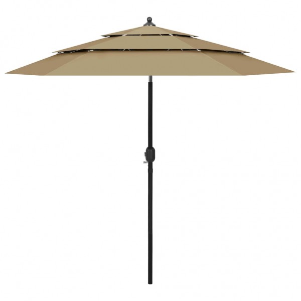 Um guarda-chuva de 3 níveis com poste de alumínio cinza taupé 2,5 m D