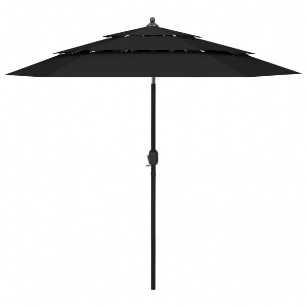 Um guarda-chuva de 3 níveis com um poste de alumínio preto de 2,5 m D