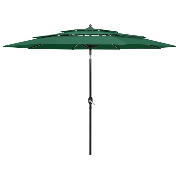 Um guarda-chuva de 3 níveis com um poste de alumínio verde de 3 m D