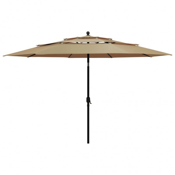 Um guarda-chuva de 3 níveis com poste de alumínio cinza taupé 3,5 m D