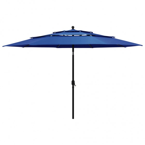Um guarda-chuva de 3 níveis com um poste de alumínio azul de 3,5 m D