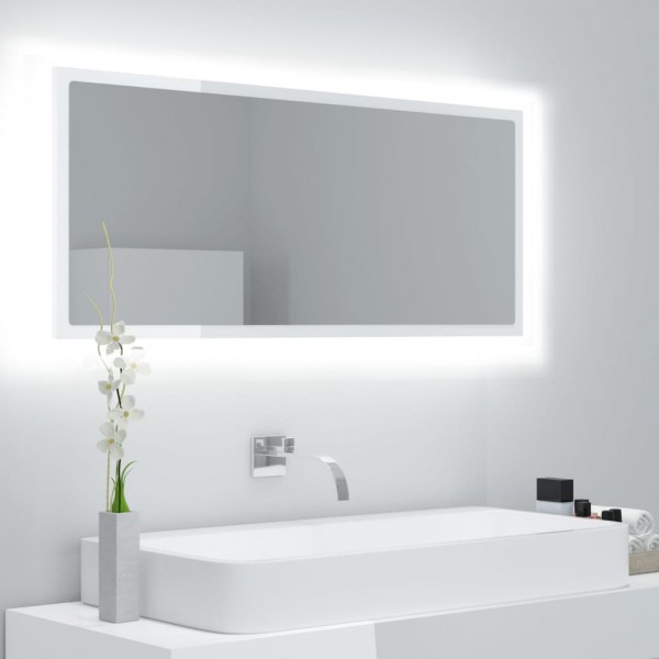 Espejo de baño LED acrílico blanco brillo 100x8.5x37 cm D